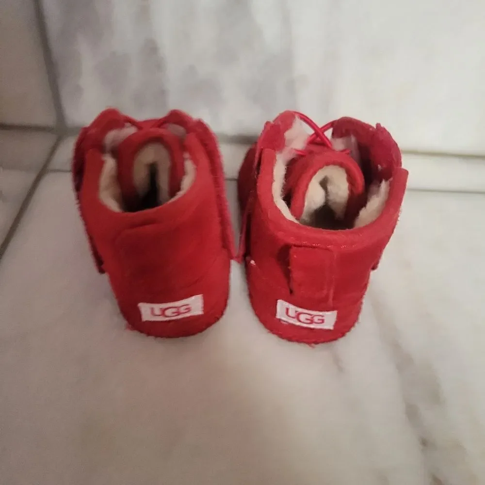 Ugg Australia Kids Red Mid Faux Fur Lace Up Ankle Winter & Snow Boots Size 04/05